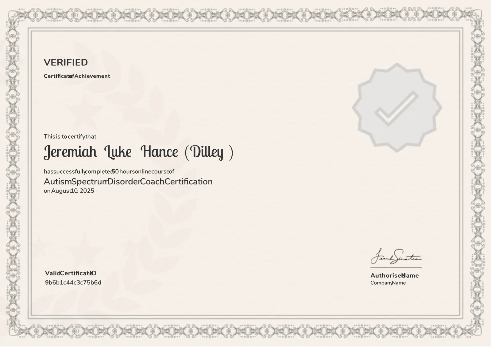 Autism Spectrum Disorder Coach Certification